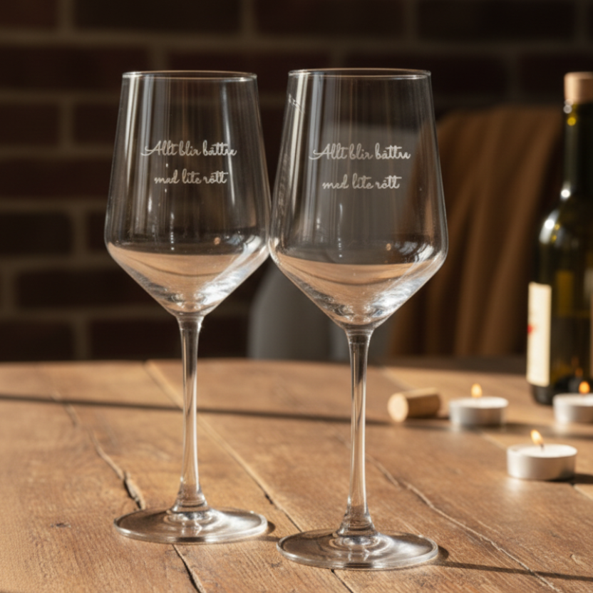 Vinglas på rustikt bord