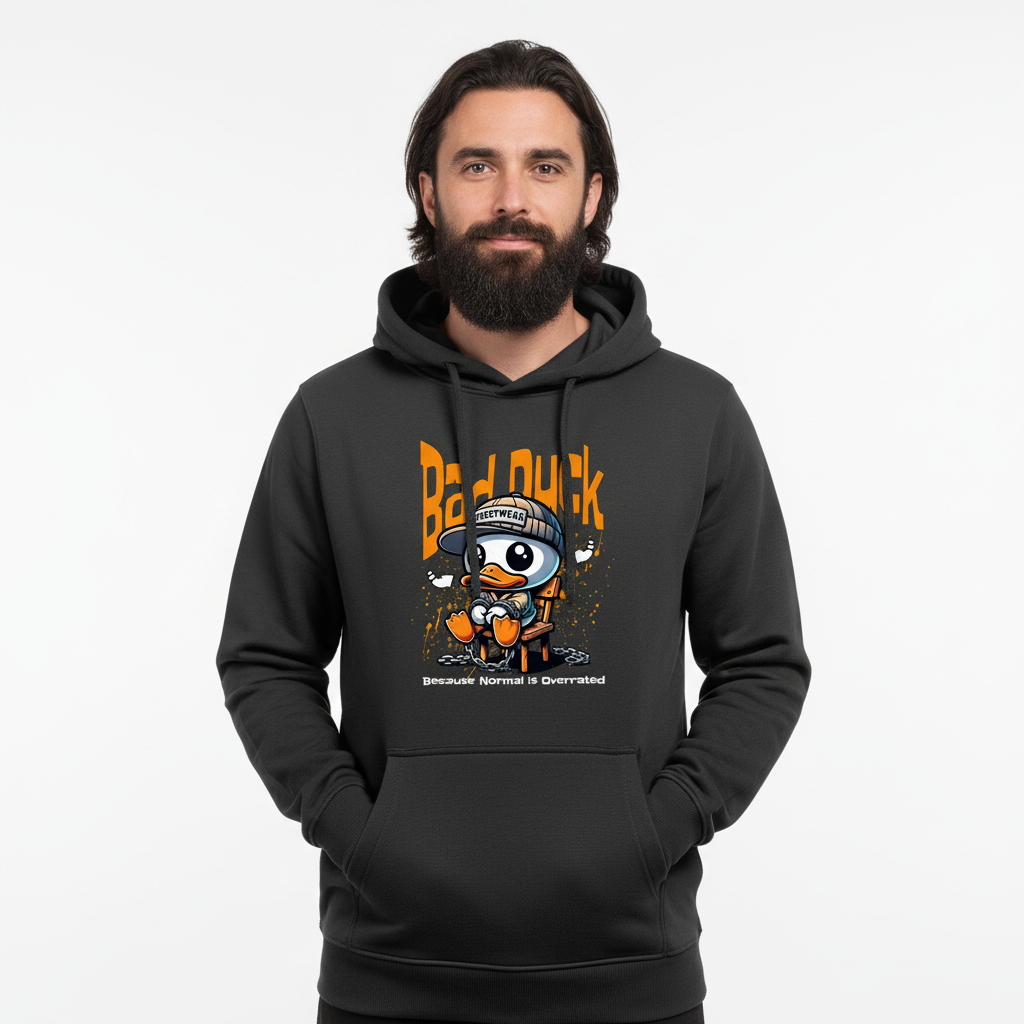 Produktbild av skäggig man i svart hoodie