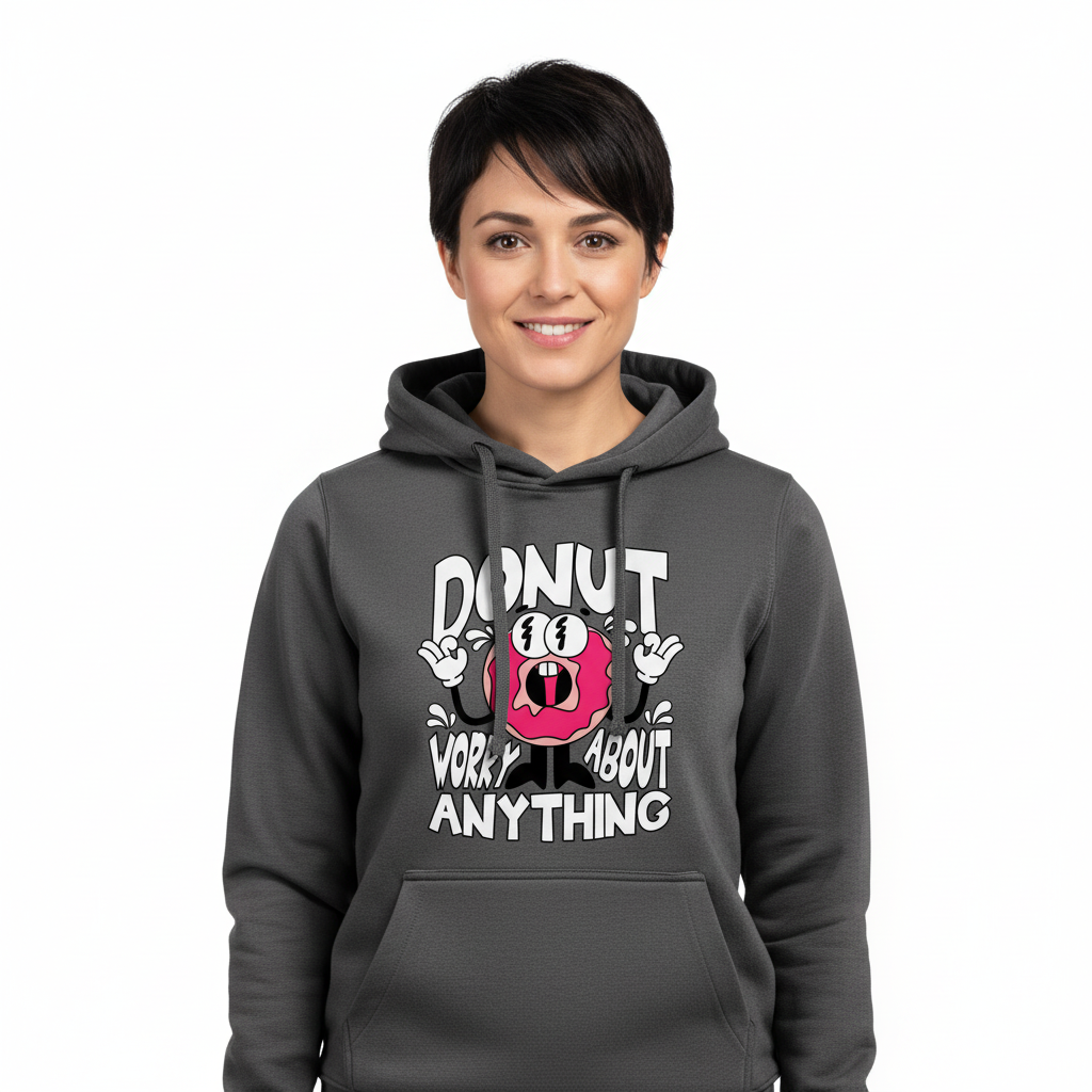 Produktbild av tjej med kort hår i grå hoodie