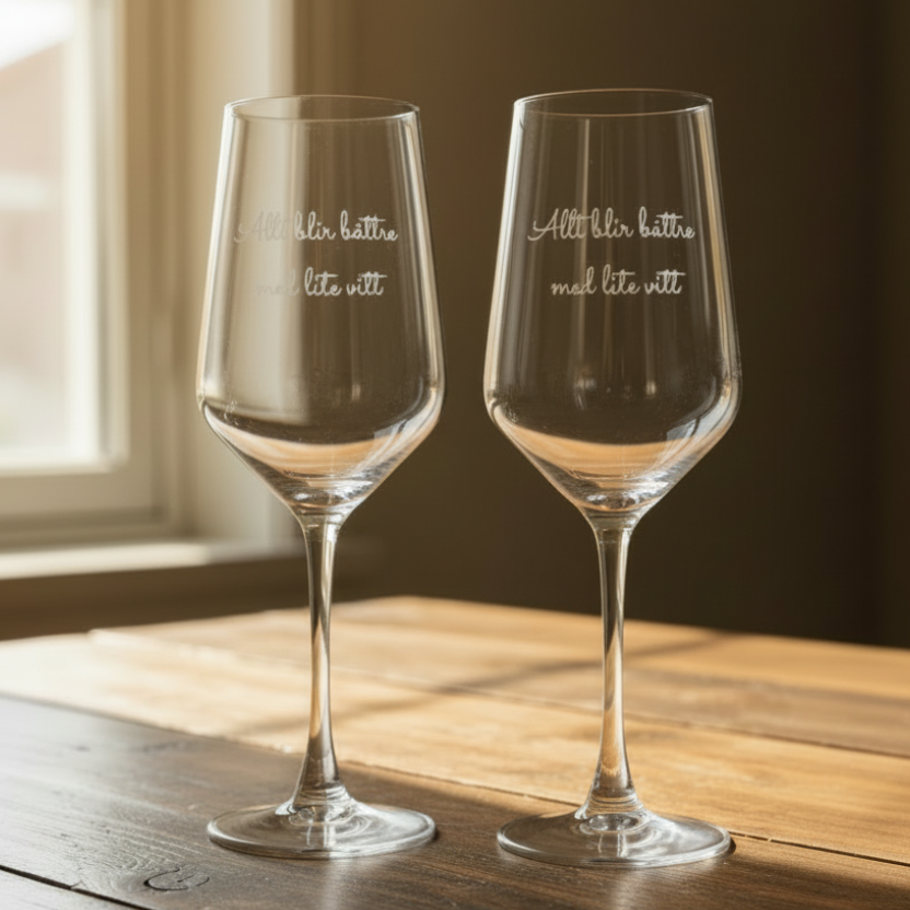 Vitvinsglas på rustikt bord